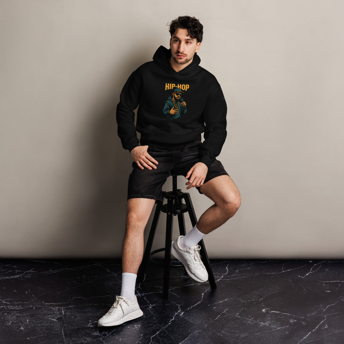 Oversized Hoodie – Hip Hop – Schwarz – Vorderansicht