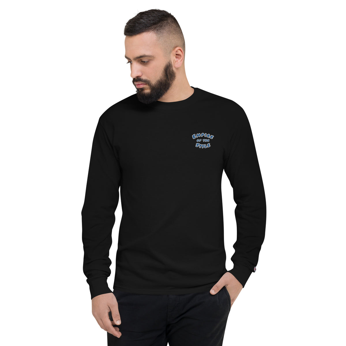 Langarmshirt Champion, Herren, verschiedene Farben erhältlich – Schwarz – Vorderansicht