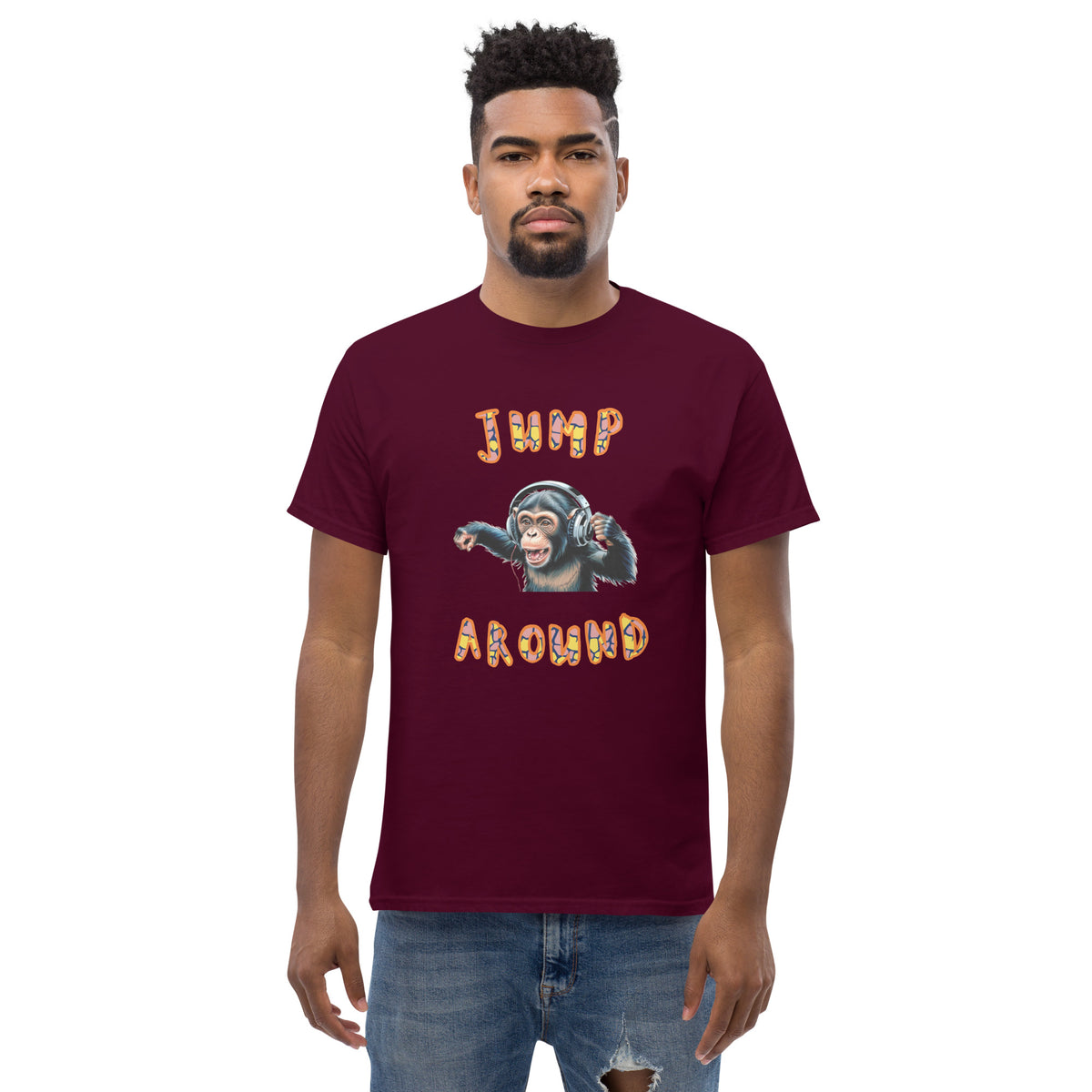 T-shirt, Monkey Music I, unisexe, différentes couleurs – marron – vue de face