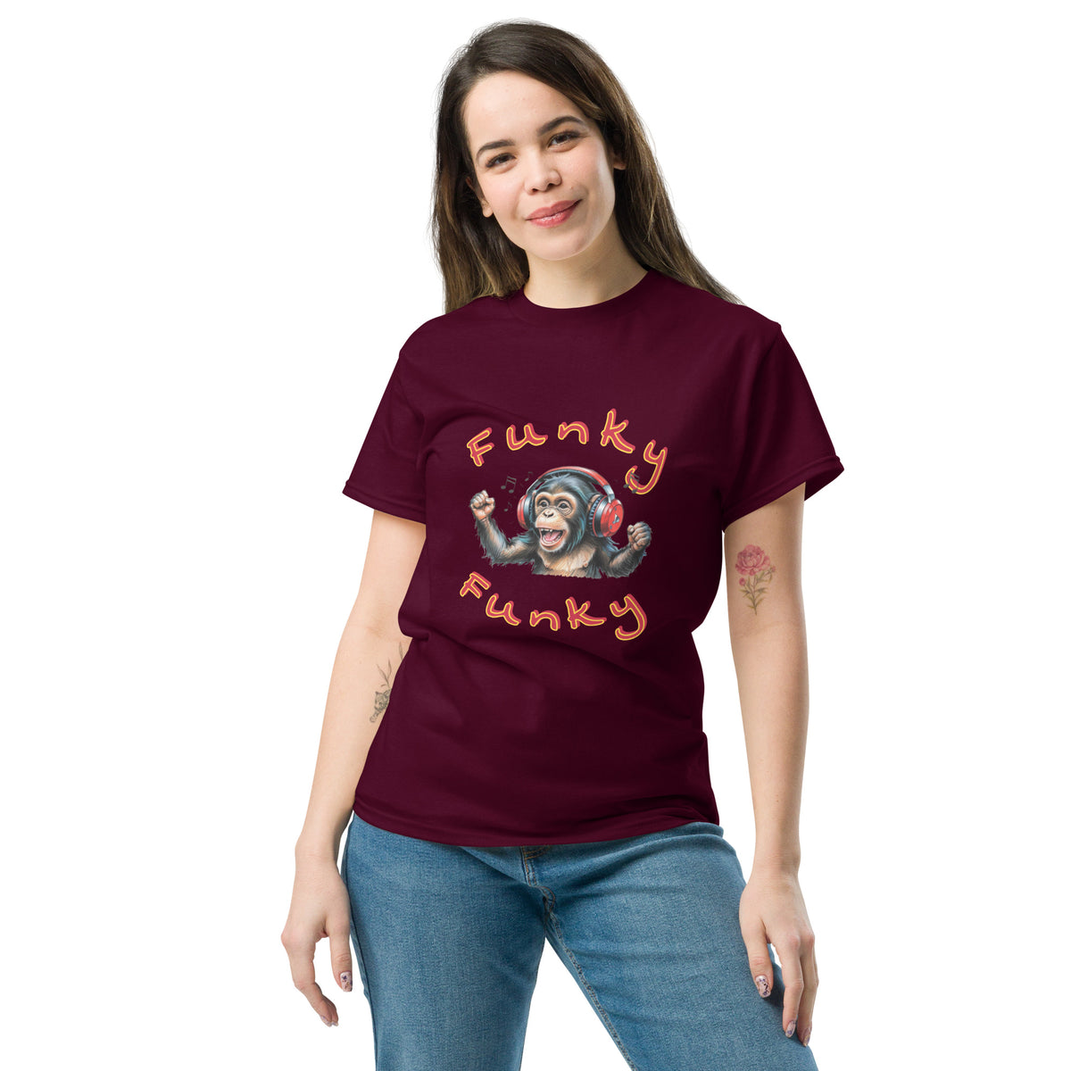 T-shirt, Monkey Music II, unisexe, différentes couleurs – marron – vue de face