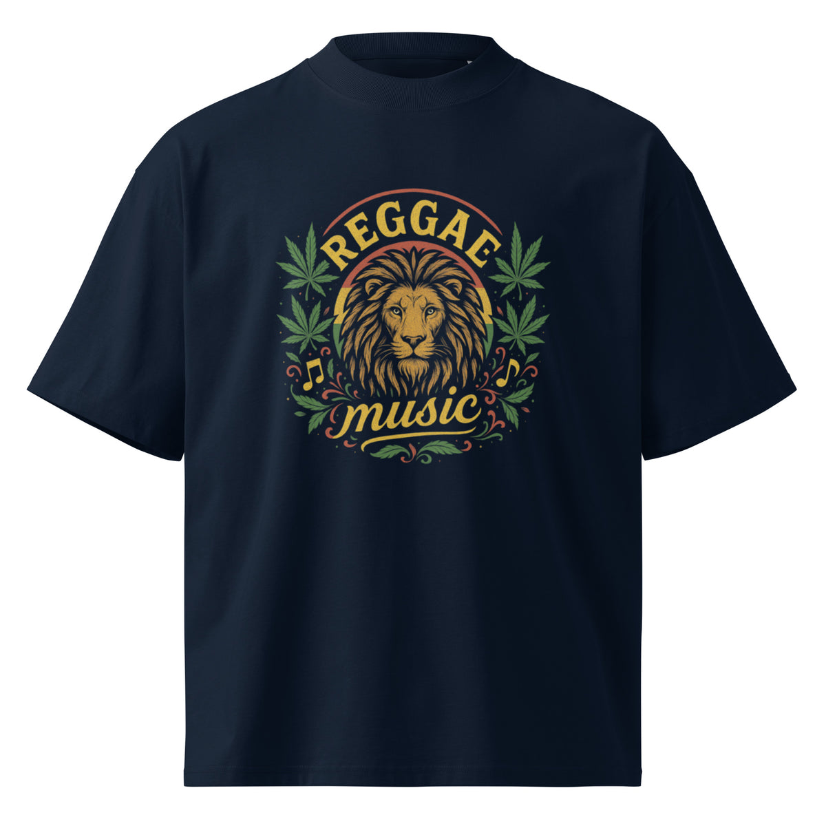 T-shirt oversize en coton bio – Reggae Music – bleu marine français – vue de face