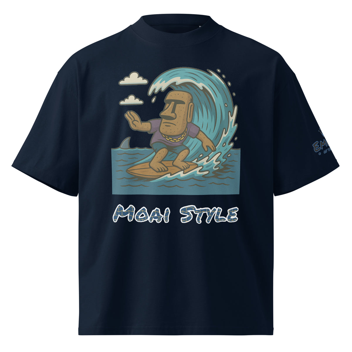 T-shirt oversize en coton bio – Moai Style – bleu marine français – vue de face