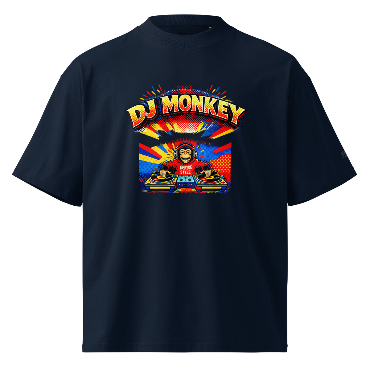 T-shirt bio oversize – DJ Monkey – bleu marine français – vue de face