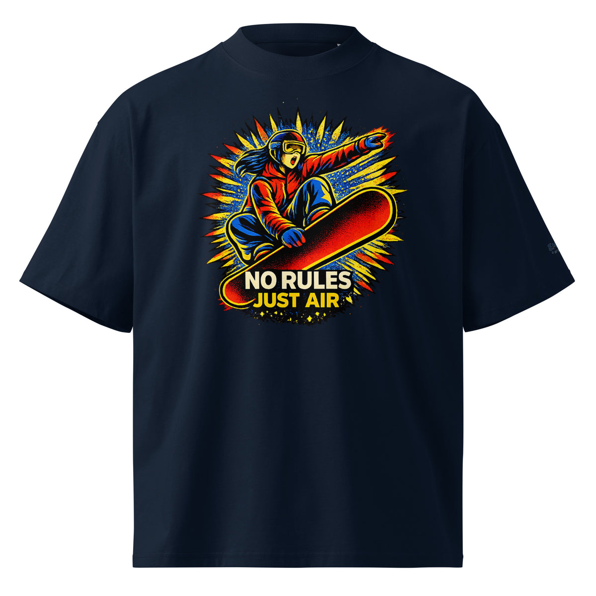 T-shirt bio oversize – NO RULES JUST AIR – bleu marine français – vue de face
