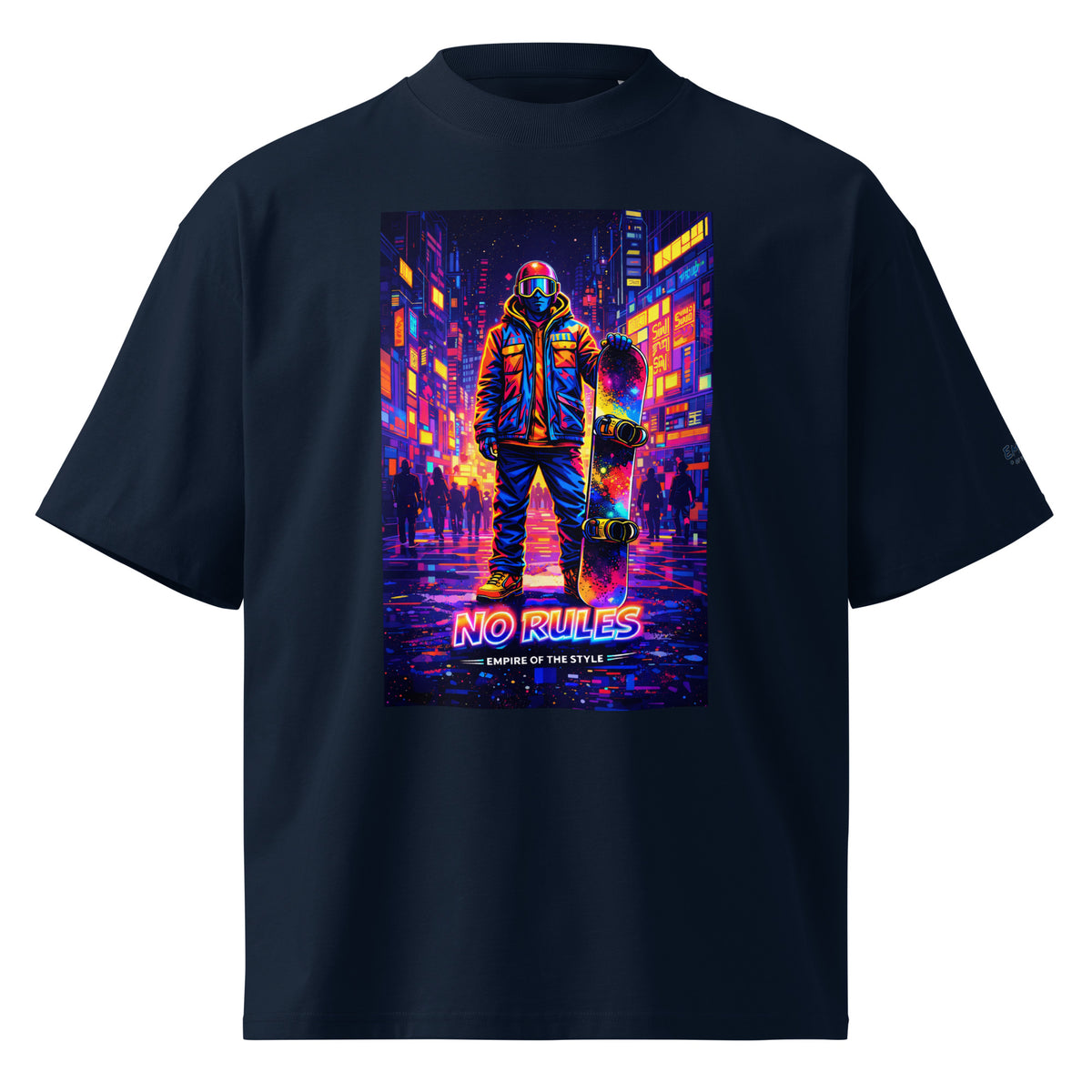 T-shirt biologique oversize – NO RULES – bleu marine français – vue de face