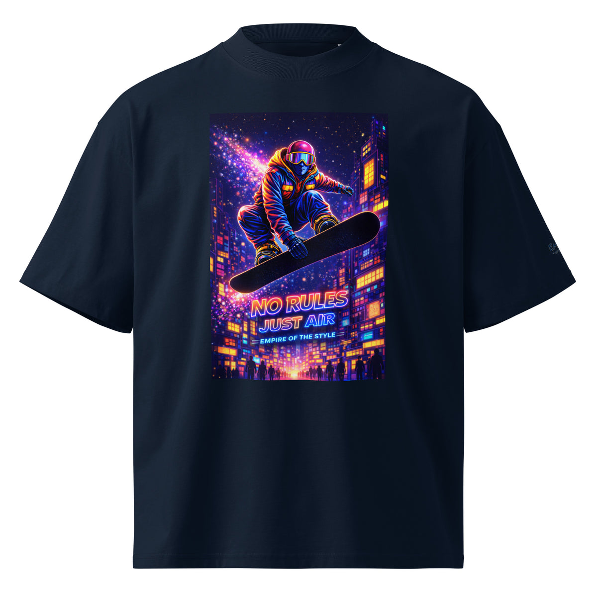 T-shirt bio oversize – NO RULES JUST AIR – bleu marine français – vue de face