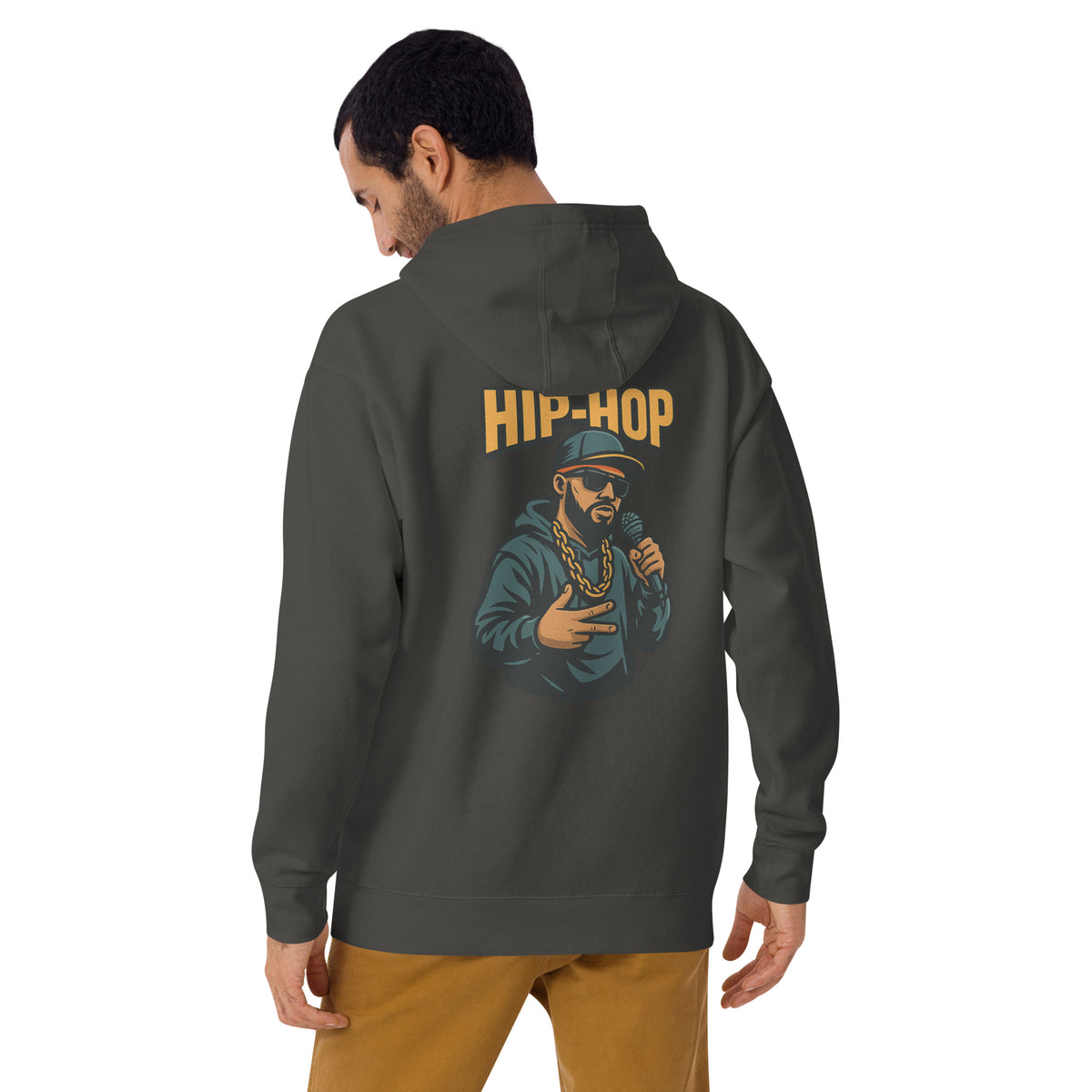 Hoodie Backprint – Hip-Hop – Vintage Schwarz – Rückansicht