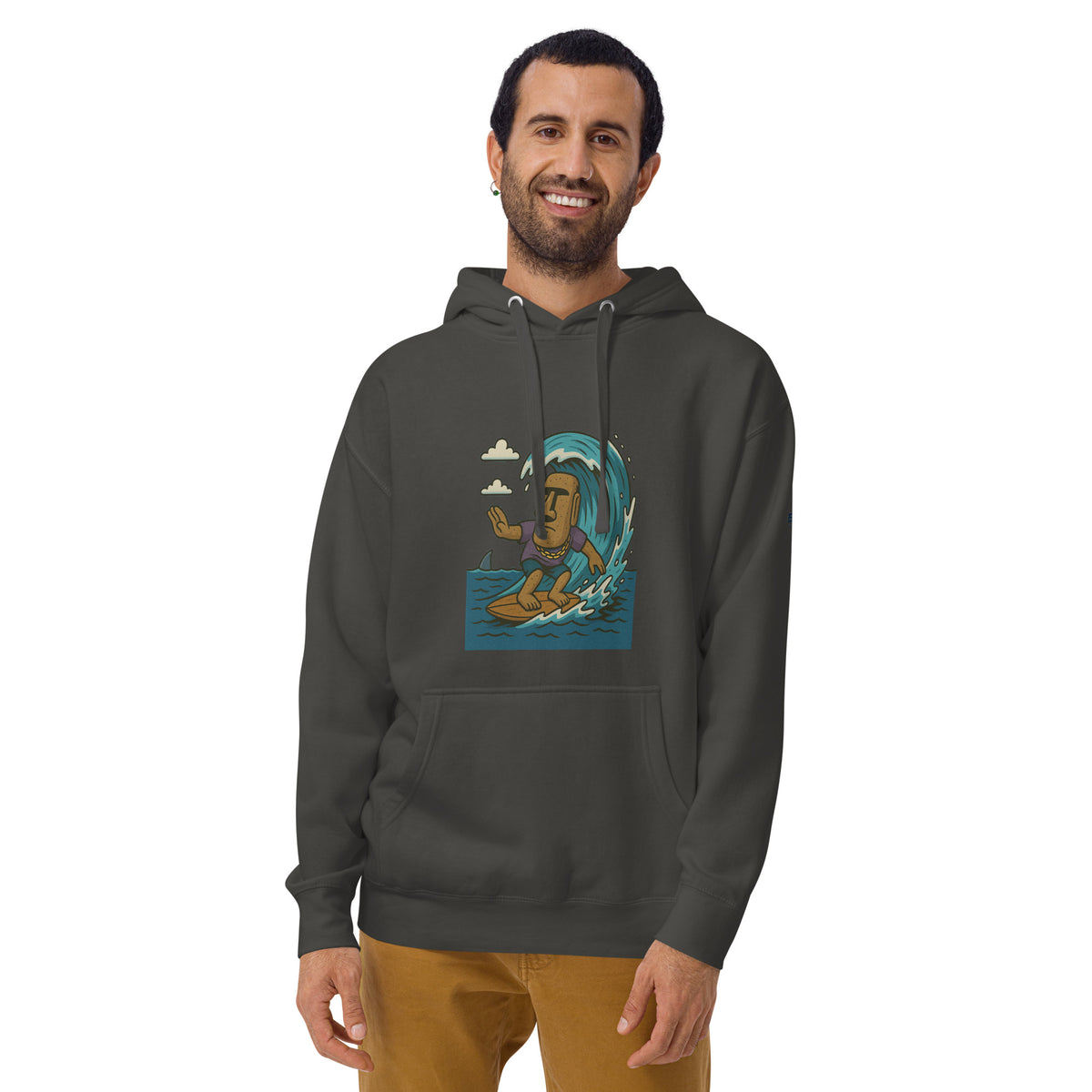 Hoodie – Moai Style – Vintage Schwarz – Vorderansicht