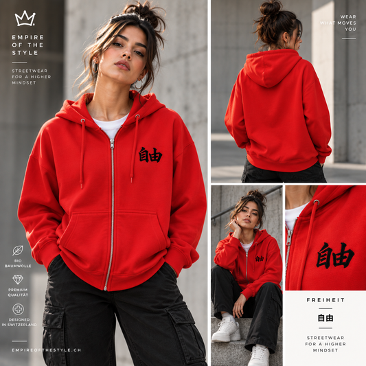 Kanji Premium-Zip-Hoodie Freiheit - 自由