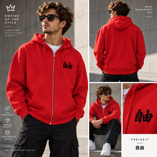 Kanji Premium-Zip-Hoodie Freiheit - 自由