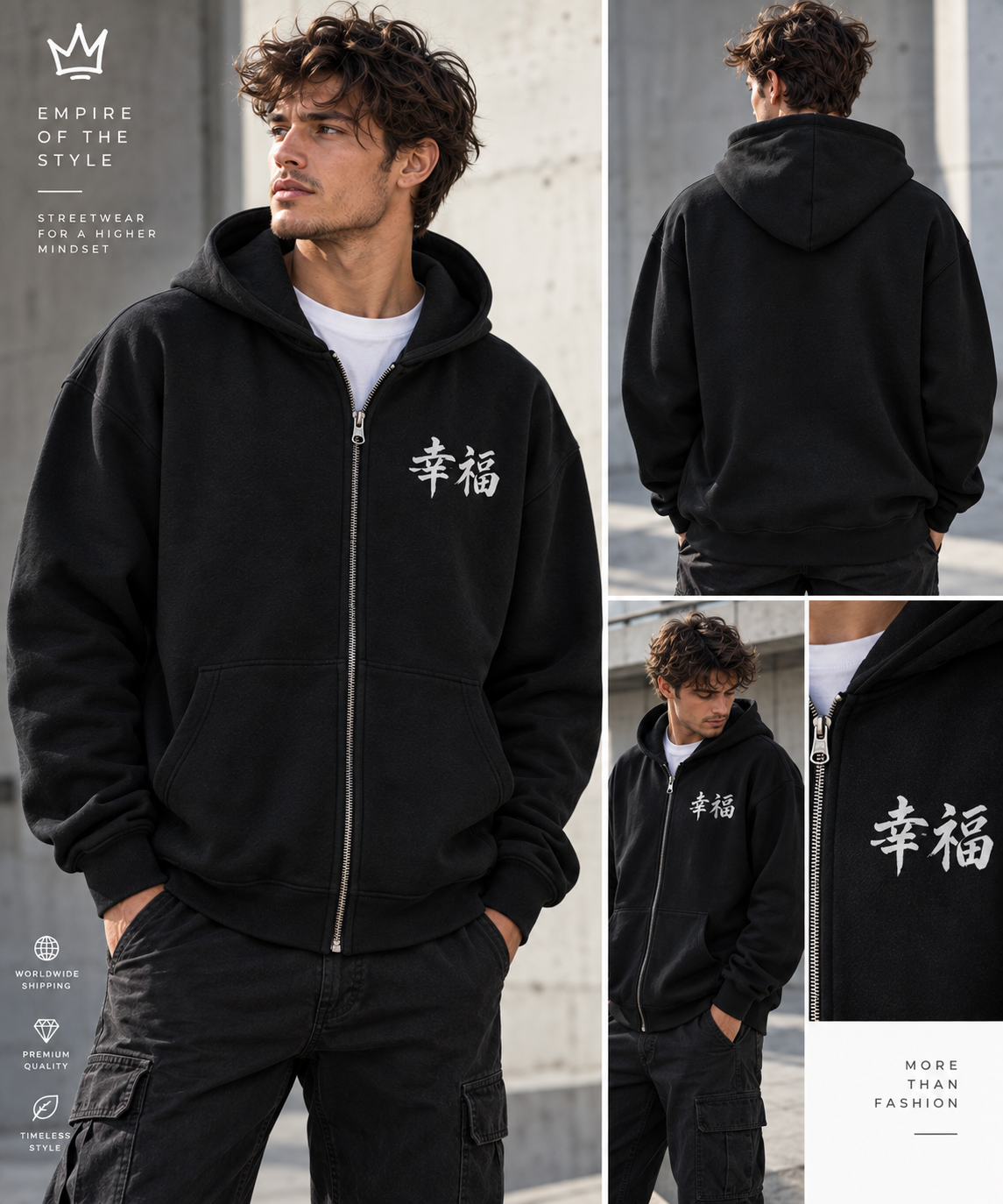Kanji Zip Hoodie Glück – 幸運