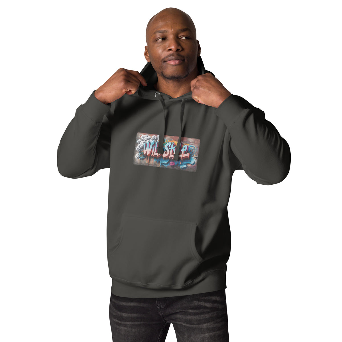 Sweat à capuche, Wild Style II, unisexe, plusieurs couleurs disponibles – noir vintage – vue de face