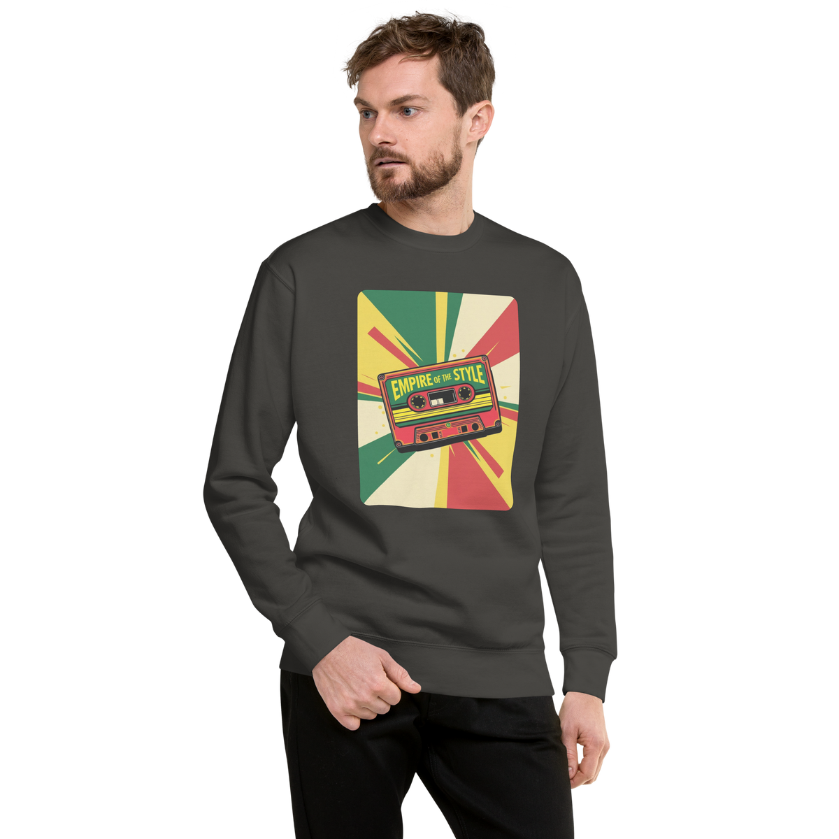 Pull, Cassette Tape I, unisexe, plusieurs couleurs disponibles – noir vintage – vue de face